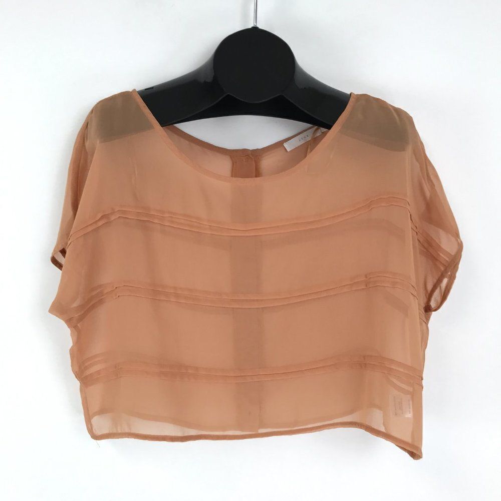 Lush Sheer Cropped Back Button Blouse Women’s Size Medium Peach Scoop Neck